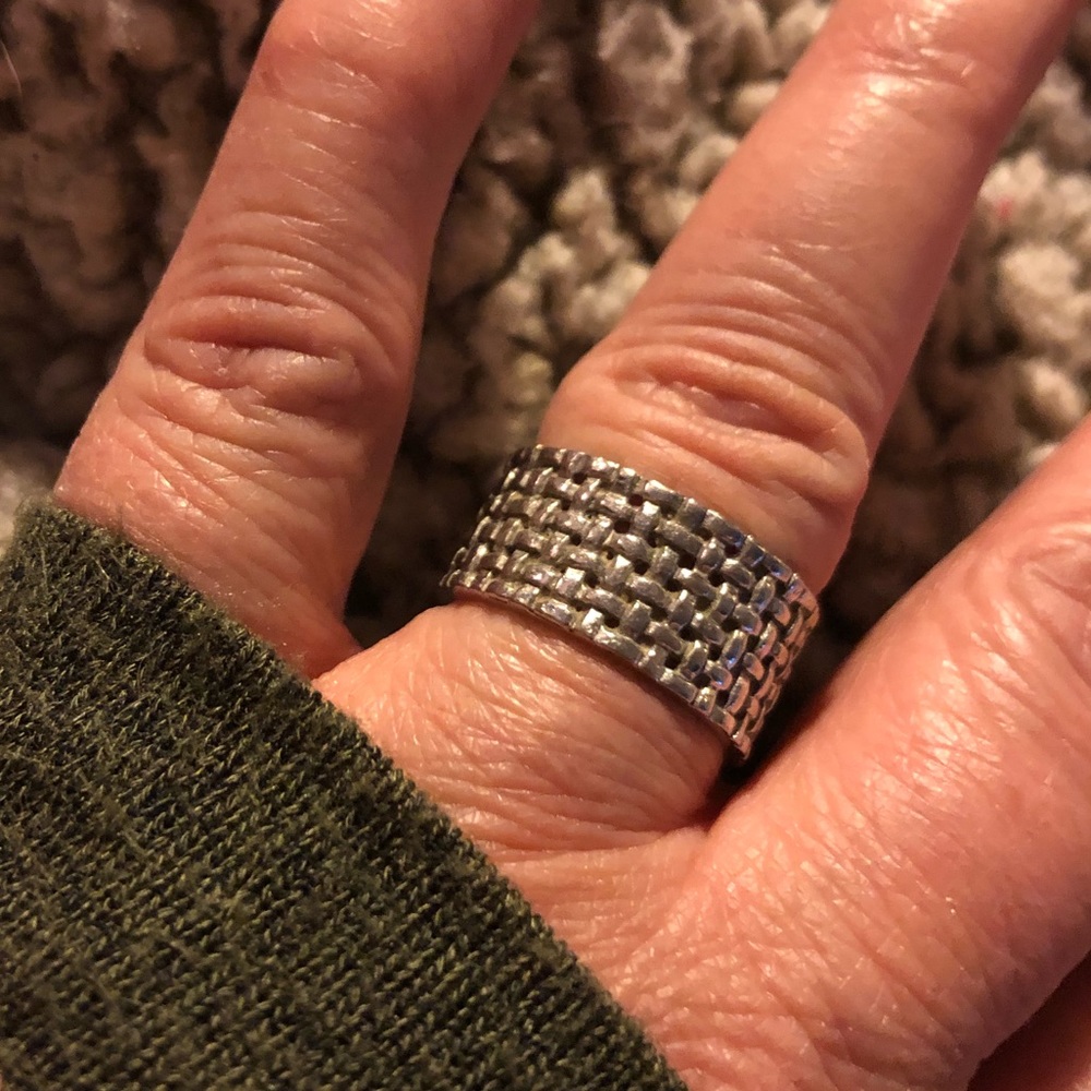 Vintage Wide Band Sterling 925 Basketweave Ring - Picture 2 of 7